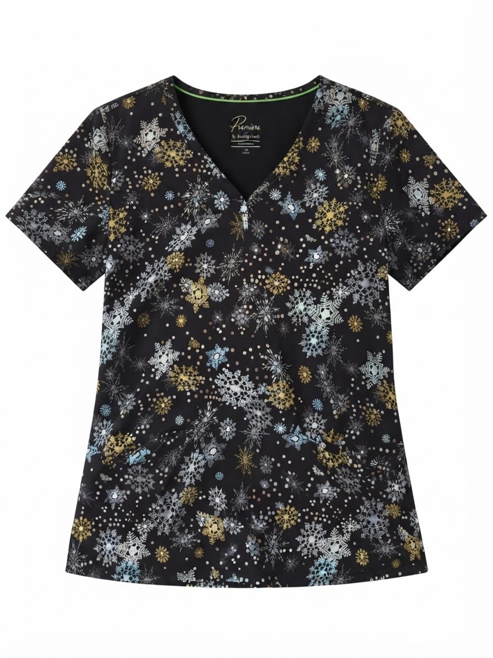 healing hands premiere Black V‑Neck Tunic with Gold and Light Blue Snowflake Pri